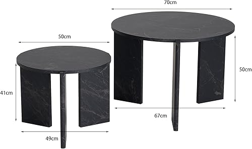 JZGORC Lot de 2 Table Basse, Table Basse Effet Marbre Noir Imitation, Design à Trois Pieds, Tables D'appoint de Salon de Style Simple et Moderne, Adaptée au Salon et à La Chambre à Coucher - Nail Gallerys