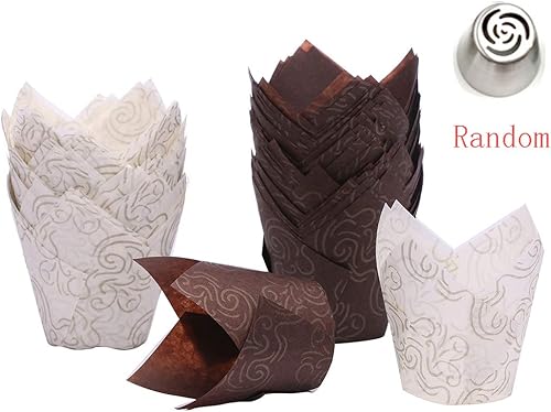 Barabum Lot de 100 moules à muffins en papier à motif tulipes Marron et blanc 1 - Nail Gallerys
