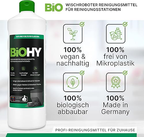BiOHY Produit de nettoyage pour robot aspirateur (2 x 1l Bouteille) + Distributeur | Spécialement conçu pour les stations de nettoyage | Prolonge la durée de vie de la station d'aspiration - Nail Gallerys