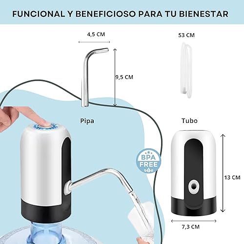 Distributeur d'eau électrique - Distributeur électrique pour bidons d'eau froide - Pompe à eau - Robinet électrique portable pour bouteilles - Doseur avec adaptateur. USB-C. 5.7L, 10L, 11.3L, 15L - Nail Gallerys