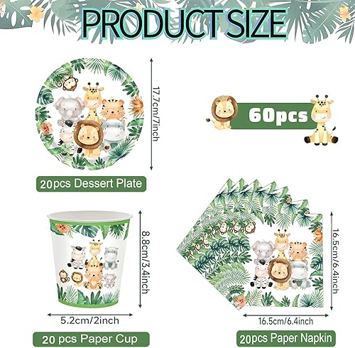 Vaisselle Jetable Anniversaire Animaux - Fournitures de Fête pour 20 Invités, Assiettes, Gobelets, Serviettes, Décoration de Fête pour Anniversaire et Baby Shower - Nail Gallerys