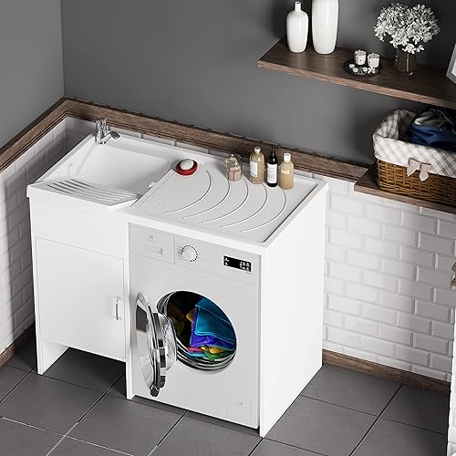 Negrari Couvre-Machine à Laver avec lavabo réversible 9008KAM en résine, Baignoire en polypropylène résistant aux acides, intérieur/extérieur, Blanc, Polychlorure de Vinyle Plastique, 109 x 60 x 89 - Nail Gallerys