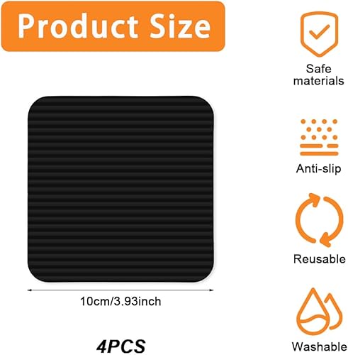 4 Pièces Antidérapant Tapis,10x10 cm Anti Glisse Tapis Réutilisable,Rug Grippers Noir,Gardez Votre Tapis en Place,Lavable Antidérapant Autocollant de Tapis pour Cuisine,Chambre,Salon et Salle de Bain - Nail Gallerys