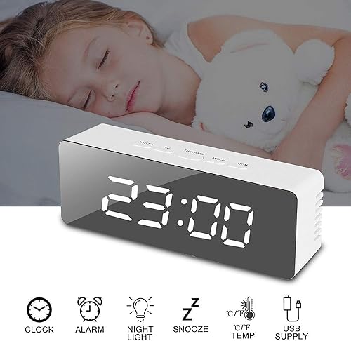 Patasen Numérique LED Réveil Réveil À Piles Horloge Température Lumières de Nuit pour Chambre Salon, Bureau, Voyage - Alimenté par Batterie et alimenté par USB(Rectangulaire) - Nail Gallerys