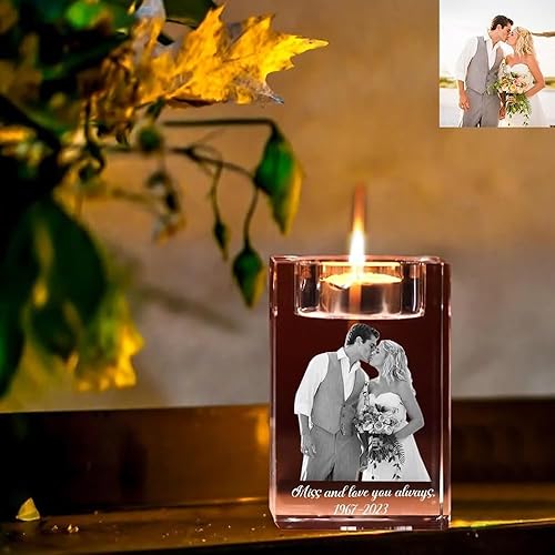Bougeoir Personnalisé en Verre avec Photo 3D, Chandelier en Cristal Gravé avec Votre Texte/Photo, Chandelier Décoratif pour Mariage, Anniversaire, Décoration D'intérieur(10CM) - Nail Gallerys