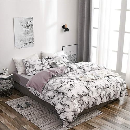Treer Marbre Housse de Couette 180x220 cm avec 2 Taies d'oreiller 50x75 cm - Set da 3 Pezzi avec Fermeture Éclair Sets de Housse Couette en Microfibre, Noir Marbre Parure de Lit Adulte 2 Personne - Nail Gallerys