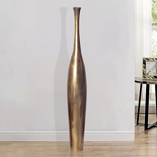 FineBuy Vase décoratif moderne en aluminium doré - Grand vase décoratif extravagant pour fleurs - XXL - En aluminium - Décoration d'intérieur - Fait main - Nail Gallerys