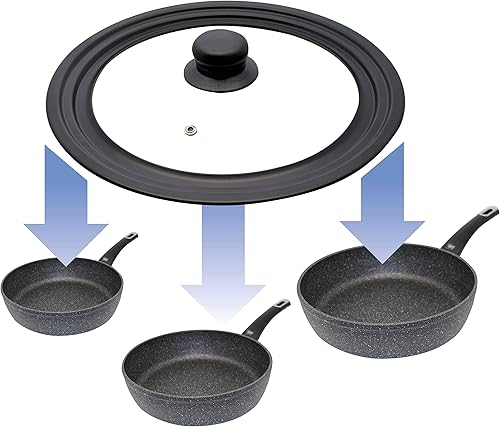 ELO Couvercle universel de 24/26/28 cm, avec bord en acier au carbone gradué, revêtement antiadhésif, nettoyage facile, bouton en plastique isolant contre la chaleur, couvercle en plastique résistant - Nail Gallerys