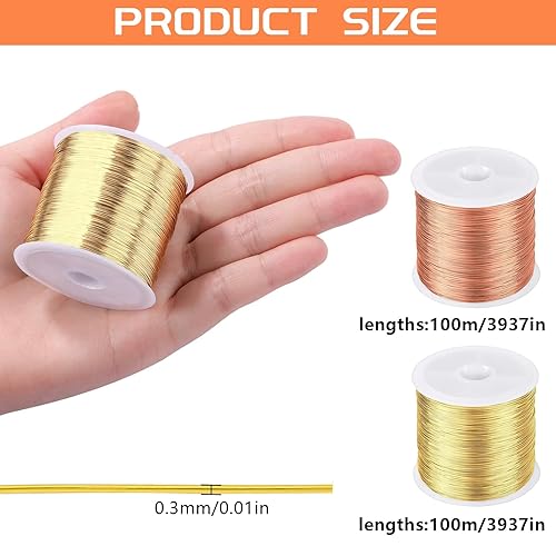 NINGYER 2 Rouleaux Fil Cuivre pour Bijoux, 100m x 0,3mm Fil de Cuivre Spéciaux pour Bijoux, Fil de Fer Création Bijoux, Convient pour Fabrication de Bijoux, L'artisanat Floral (Or, Or Rose) - Nail Gallerys