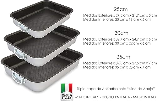 Space Home - Rôtissoire en Aluminium avec Poignées - Plat à Four avec Poignées - Plaque à Rôtir - Plat à Four - Plat a Four Rectangulaire - Grand Plat Four - Set 3-35-30-25 cm - Antiadhésif - Nail Gallerys
