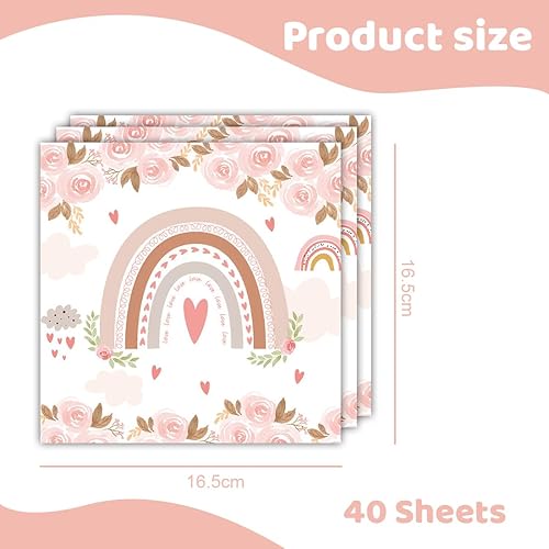 KOLZEMV 40 Pièces Serviettes, serviette papier, de Table Arc-en-Ciel Serviettes en Papier Boho Serviettes Motif de Fleurs Jetables Serviettes de Fête pour Baby Shower Anniversaire Filles Enfants - Nail Gallerys