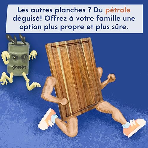 Planche à Découper en Bois Non Toxique – Grande Planche de Cuisine en Acacia Certifiée FSC, Sans Huile Minérale, avec Rainure et Poignées – Ziruma - Nail Gallerys