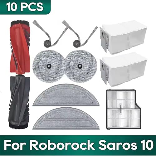 Saros 10 pièces de rechange pour aspirateur robot Roborock Saros 10, comprend 1 brosse principale, 2 brosses latérales, 2 petits chiffons, 2 grands chiffons, 2 sacs à poussière, 1 aspirateur robot - Nail Gallerys