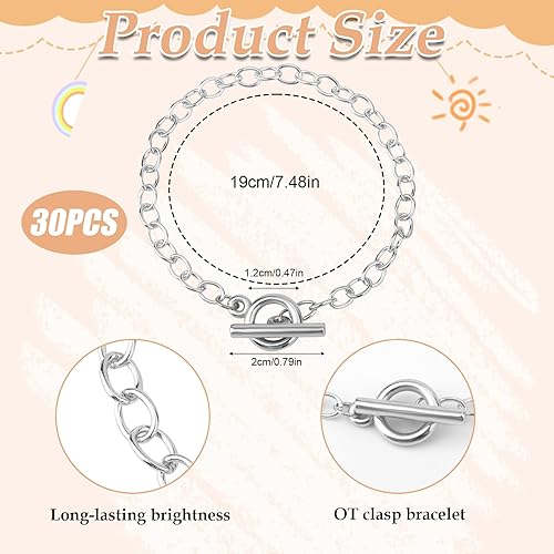 30pcs Chaînes de Bracelets pour la Fabrication de Bijoux, Chaîne à Maillons en Alliage avec Fermoir à Bascule OT Chaîne Serpent pour Femmes Bricolage Fournitures de Bijoux Artisanaux (Argent) - Nail Gallerys