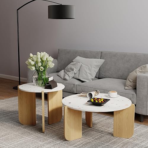 Eccellensedie Lot de 2 tables basses rondes en bois - 2 tables gigognes pour salon - Table basse moderne - Diamètre : 70 cm et 50 cm - Nail Gallerys