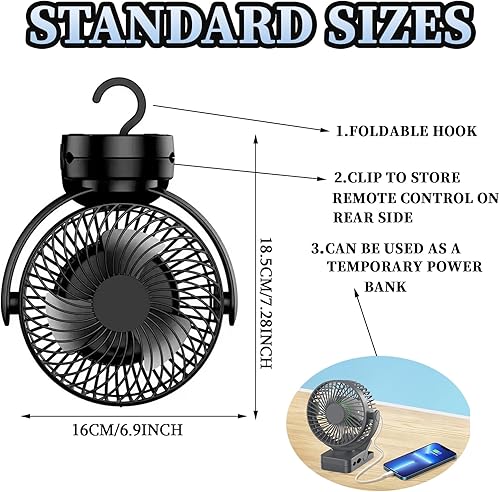 EHIOG Ventilateur Bureau Portable USB, 8000mAh Mini Ventilateur Silencieux 360° Réglable avec Télécommande et LED, 3 Vitesses, pour Maison, Bureau, Camping, Pêche, Salle de Sport - Nail Gallerys