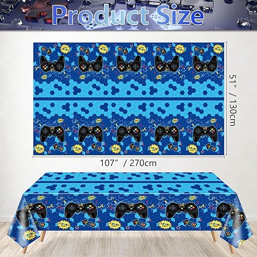 Lot De 4 Nappes Jetables en Plastique pour Jeux Vidéo - 130 X 270 Cm - Bleu - Décorations De Fête d'anniversaire pour Garçons Et Enfants - Nail Gallerys
