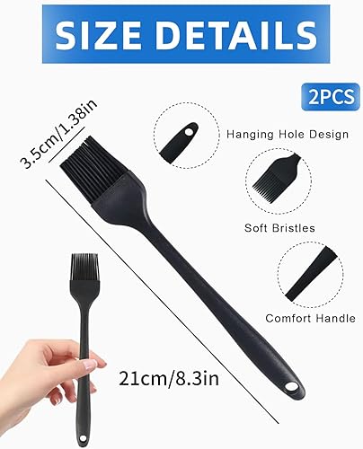 BPTRKOM 2 Pièces Pinceau de Cuisson en Silicone -Brosse de Cuisine en Silicone, Brosse de Cuisine en Silicone, Résistant à la Chaleur, pour la Cuisson, Le Barbecue, Les Gâteaux, la Cuisson (Noir) - Nail Gallerys