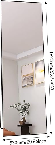 Miroir de Sol Pleine Longueur, Miroir sur pied 162x53 cm, Miroir-Mural intégral avec Cadre en Aluminium, Grand Miroir arqué pour Chambre à Coucher, Salle de Bain, Salon (Noir, 162x53 cm/rectangulaire) - Nail Gallerys