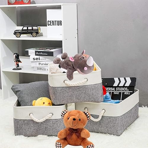 Mangata Boîtes de Rangement en Tissu, Panier de Rangement en Toile Pliable Avec Poignée, Pour Jouets, Vêtements, Chambre à Coucher (42x32x25cm, Blanc/Gris) - Nail Gallerys