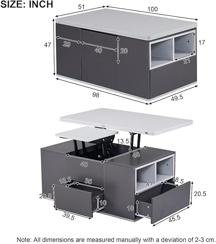 Seyakany Table Basse relevable multifonctionnelle,avec tiroirs,Le Plateau Peut être Ouvert pour Former 2 Tables,Grande capacité,Table Basse Salon Moderne (Blanc+Jaune-Brun) - Nail Gallerys