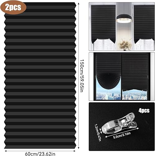 Lot de 2 stores occultants temporaires à coller sans perçage avec 4 clips pour fenêtre de chambre à coucher, cuisine, salle de bain, 140 x 60 cm - Nail Gallerys