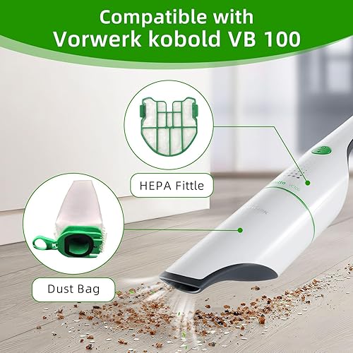 Lot de 12 Sacs d'aspirateur pour Vorwerk Kobold VB100,Sacs d'aspirateur,Avec 4 Filtres à Moteur, 2 Pinceaux,Sac À Poussière de Rechange pour Vorwerk Kobold VB100 - Nail Gallerys