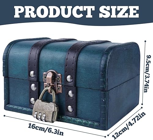 WANDGU Coffre au trésor vintage avec serrure à combinaison : petit coffre au trésor de pirate, boîte à bijoux avec couvercle coffre au trésor anniversaire d'enfant, tirelire avec serrure, cadeau fait - Nail Gallerys