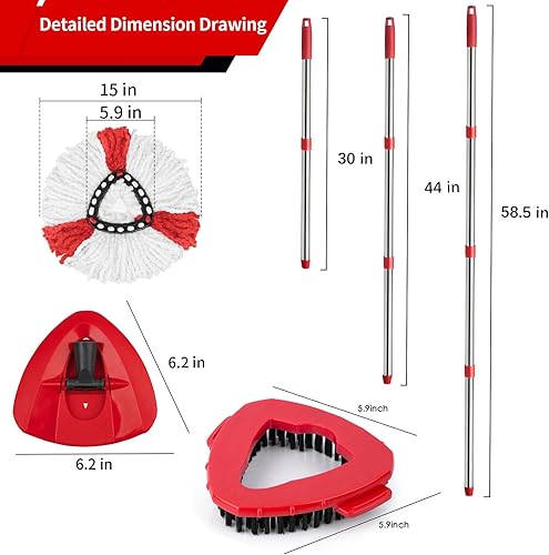 XIANGBIN Tête de balai rotative de rechange compatible avec Vileda Turbo Microfibre, 2 serpillères en microfibre + 1 poignée + 1 base + 1 brosse de nettoyage Idéal pour les sols de salle de bain et le - Nail Gallerys