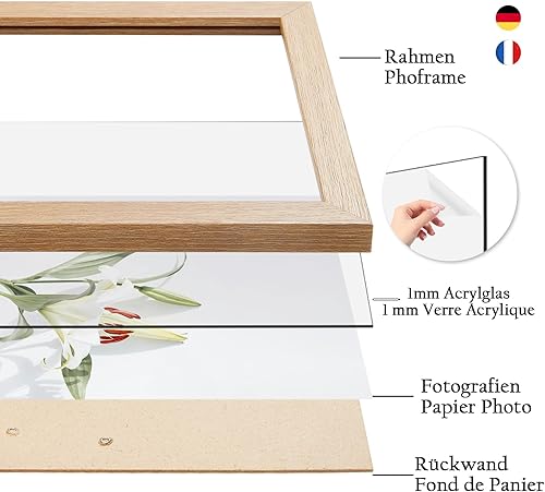 LEMON CLOUD Cadre Photo, 4 Cadres pour Photos 10x15 cm, MDF, Plateau en Verre Acrylique, Galerie Photo Décoration, Aspect Chêne - Nail Gallerys