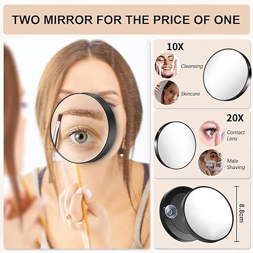 Moguri Lot de 10 et 20 miroirs grossissants, 8,8 cm, avec deux ventouses, kit de miroir grossissant de voyage, livré avec sac de rangement portable - Nail Gallerys