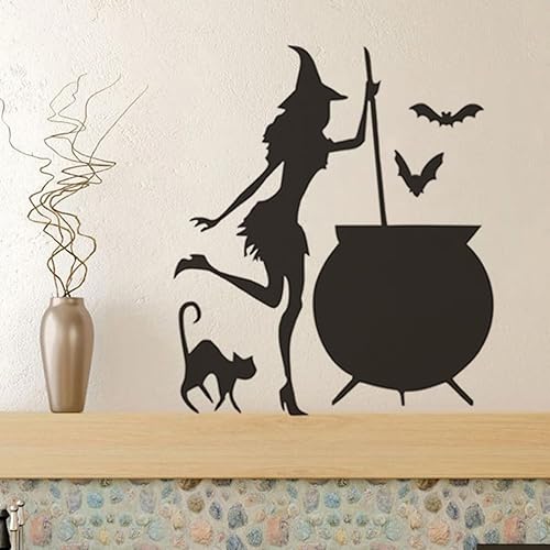 Housoutil Stickers Muraux Sorcière Halloween, Autocollants Fenêtre Sorcière Ludique Halloween, Autocollants Chauve-Souris Chat Sorcière, Pvautocollant Halloween pour Décoration De Murale - Nail Gallerys
