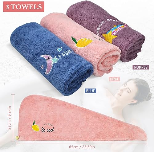 YMIFEEY 3pcs Serviettes de Séchage pour Cheveux, Serviette en Microfibre Absorbante avec Bouton Serviettes Turban Bonnet Serviette de Bain pour Séchage Rapide (B) - Nail Gallerys