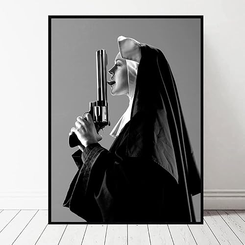 ZONJEE Nonne avec Un Pistolet Affiche et Imprime Moderne Designer Art Toile Peinture Mur Art Photo for Salon décor Pas de Cadre (Color : C19, Size : 40X60CM NO Frame) - Nail Gallerys