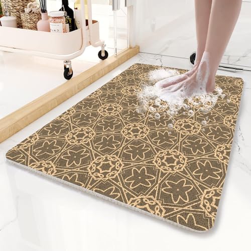 Tapis de douche avec motif floral vert, 40 x 70 cm, antidérapant, en uffa, en PVC souple, séchage rapide, pour salle de bain et zones humides - Nail Gallerys