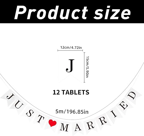 Just Married Guirlande de mariage Just Married avec corde de 5 m, bannière de mariage vintage pour mariage, fête, douche nuptiale, guirlande de fanions fraîchement mariés, carte unique (blanc) (noir) - Nail Gallerys