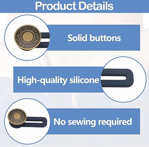 Huybaa 6PCS Extenseur de Taille pour Pantalons, Rallonge Bouton Pantalon Élastique, Bouton Jean Ajustable - Kit d'Extension de Ceinture pour Hommes et Femmes - Nail Gallerys