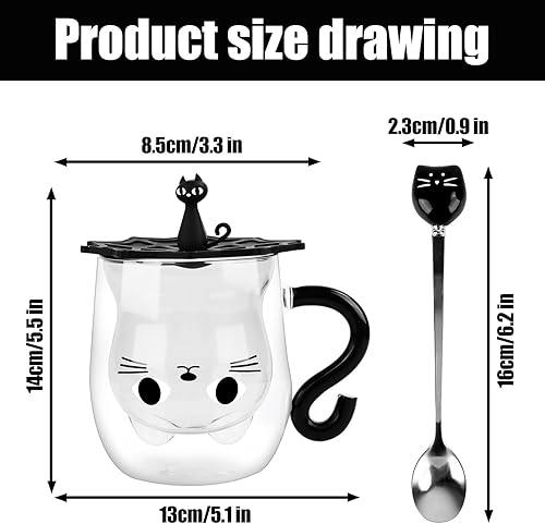 Tasse à chat mignon, 280 ml, double paroi, verres isothermes à double paroi avec cuillère, verre isotherme à double paroi, verre à café à double paroi, cadeau pour les amateurs de chats - Nail Gallerys