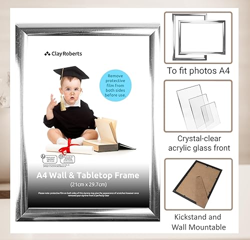 Clay Roberts Cadre Photo Argenté, A4 (21cm x 29,7cm), Pack de 2, Cadre de Certificat/Diplôme/Documents - Nail Gallerys