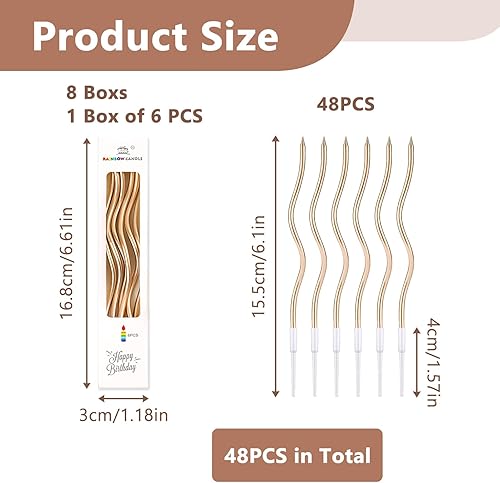 48 Bougies Anniversaire Champagne Doré, Torsadées Bougies Métalliques Dorées en Spirale, Longues Bougies Fines pour Gâteaux avec Supports, Idéales pour Décorations de Mariages - Nail Gallerys