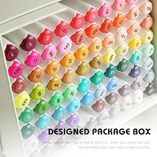 Arrtx ALP Marqueur avec 80 couleurs, marqueurs graffiti à double pointe avec boîte de transport pour dessins, dessins, croquis, architecture, anime, calligraphie et illustration - Nail Gallerys