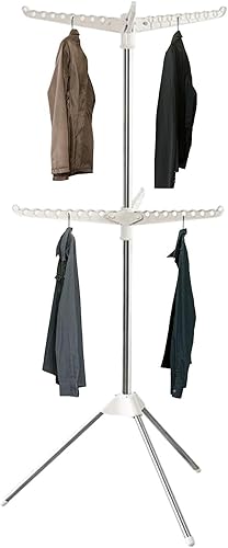 Séchoir à Linge sur Trépied, Étendoir à Linge Portable Pliable avec 3 Bras Rotatifs, Étendoir à Vêtements Pliante en Acier Inoxydable, Support de Cintres Porte-Vêtements pour Intérieur Extérieur - Nail Gallerys