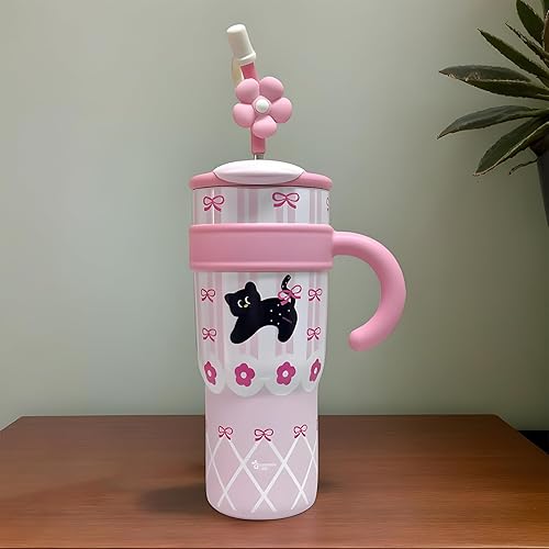 Gourde en Acier Inoxydable - Bouteille Isotherme 1.2L avec Bec Verseur,Design Mignon Anti-Fuites Poignée pour Voyage École Filles Femmes Sport Vie Quotidienne - Nail Gallerys