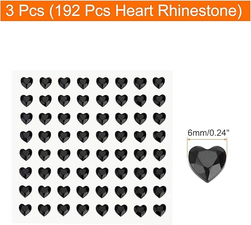 QUARKZMAN 192 Pièces Cœur Strass 6mm Autocollants de Gemmes Autocollants de Bijoux pour la Fabrication de Bijoux, Maquillage de la Saint-Valentin, Loisirs Créatifs, Noir - Nail Gallerys