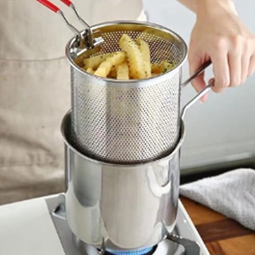 Tagtight Friteuse à Frites et Panier, Tempura Friteuse en Acier Inoxydable, friteuse à frites Tempura avec passoire, petite batterie de cuisine, Panier à friture pour frites, poulet, poisson frit - Nail Gallerys