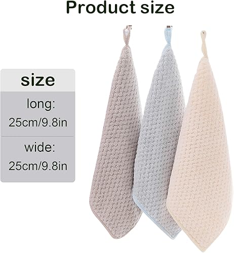 Pasdrucn Lot de 3 essuie-mains pour salle de bain et cuisine, avec boucle de suspension, serviettes d'invités, de cuisine avec boucle de suspension, corail doux, petites serviettes douces (3 couleurs) - Nail Gallerys