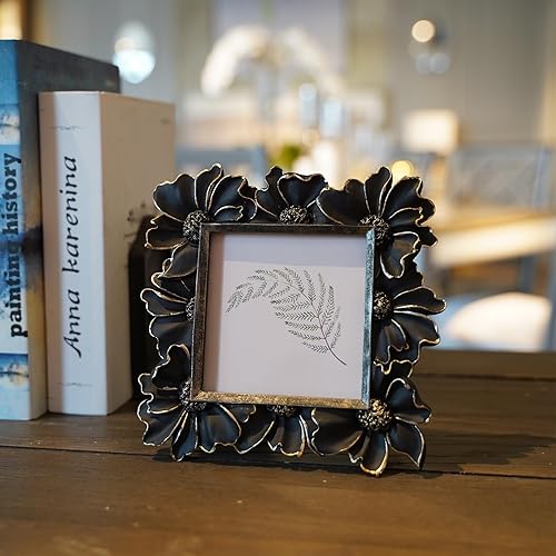 YULINK Petit cadre photo vintage 10,2 x 10,2 cm, petit cadre photo carré orné blanc antique pour table et affichage mural, motif floral rétro, décoration d'intérieur, galerie de photos à l'ancienne - Nail Gallerys