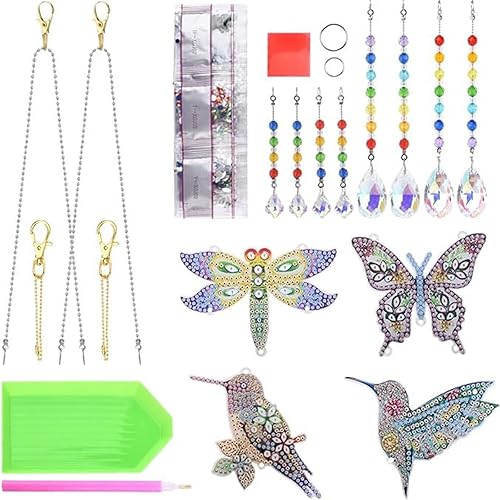 Kits d'art et d'artisanat, kits de peinture diamant pour filles de 7 à 12 ans, kits d'art diamant petit colibri, 4 styles d'attrape-soleil à faire soi-même avec pendentifs en cristal pour décoration - Nail Gallerys