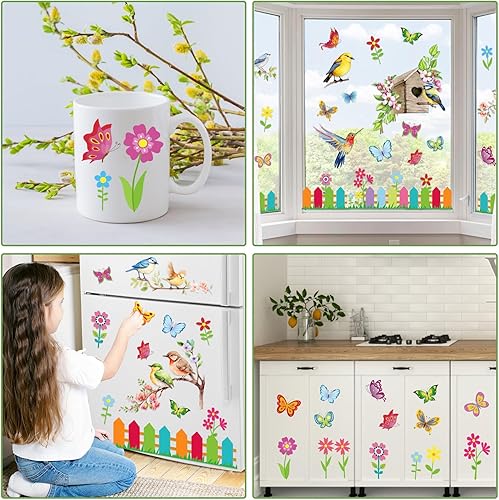 Raoclay Stickers Fenetre Printemps, 9PCS Autocollant Fenetre Stickers Papillon Oiseaux Fleurs, Sticker pour Vitre Electrostatiques Decoration Printemps Réutilisable pour Chambre d'enfants Ecole - Nail Gallerys