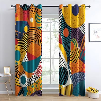 zcwl Rideau Occultant Coloré Géométrique, Motif Rideaux Thermiques à Oeillets, Rideaux Imprimé pour Salon Chambre Fenetre Moderne Décoration, 140x200 cm (L x H), Lot de 2 - Nail Gallerys